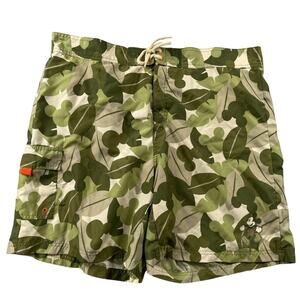 Disney Shopping Swim Trunks Mens Large Green Camo Mickey Mouse Cargo Mesh Lined